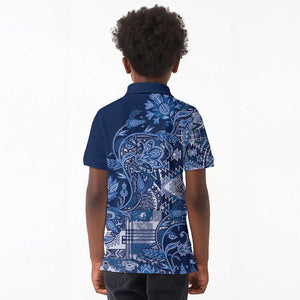 Afro Floral mix Maasai Shuka Kid Polo Shirt Blue Moitf