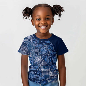 Afro Floral mix Maasai Shuka Kid T shirt Blue Moitf