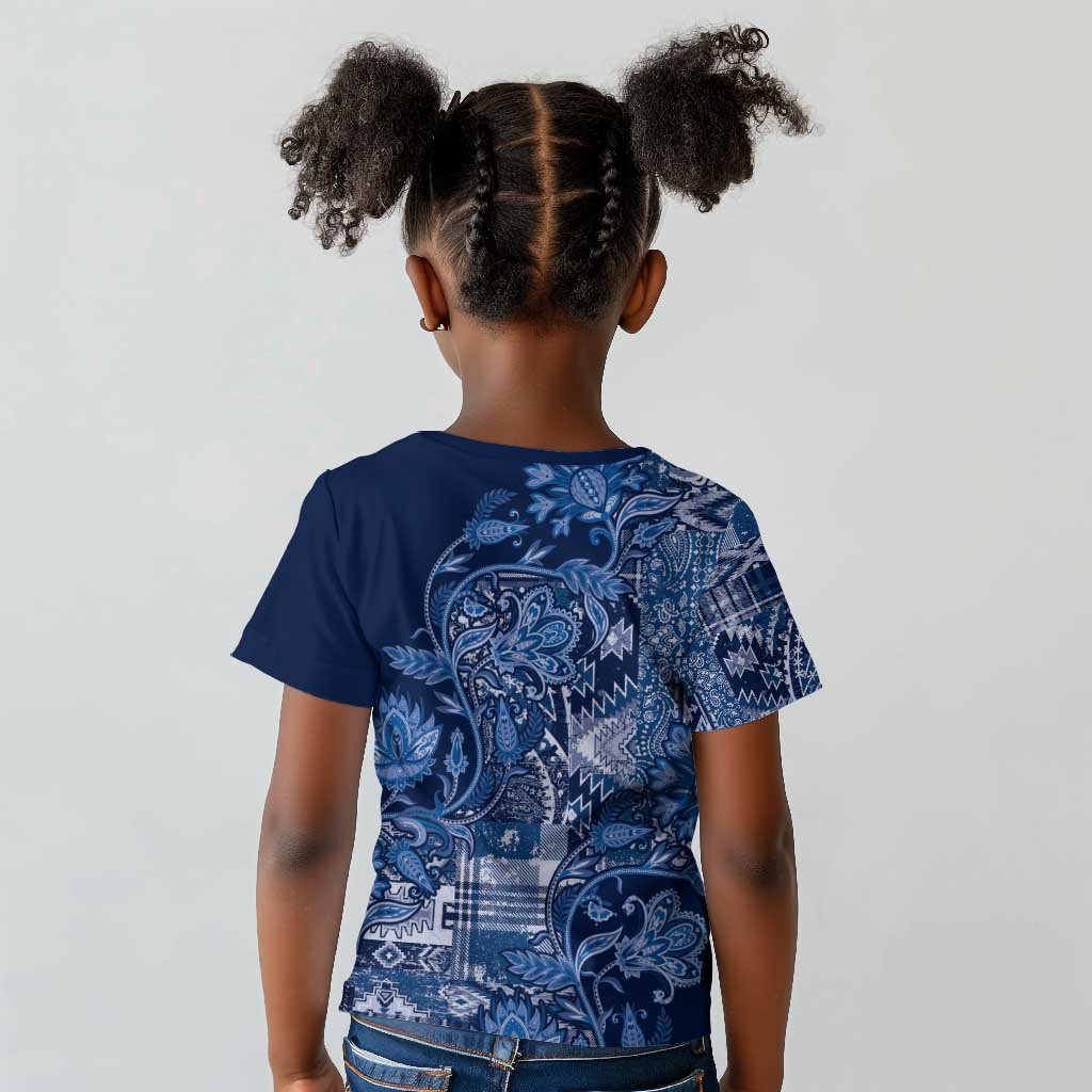 Afro Floral mix Maasai Shuka Kid T shirt Blue Moitf