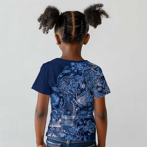 Afro Floral mix Maasai Shuka Kid T shirt Blue Moitf