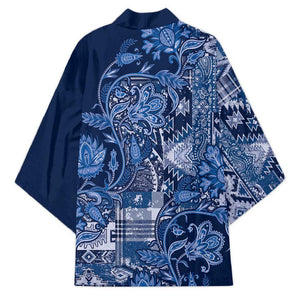 Africa Floral mix Maasai Shuka Kimono Blue Moitf