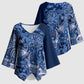 Africa Floral mix Maasai Shuka Kimono Sleeve Blouse Blue Moitf