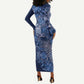Afro Floral mix Maasai Shuka Long Sleeve Bodycon Dress Blue Moitf LT9