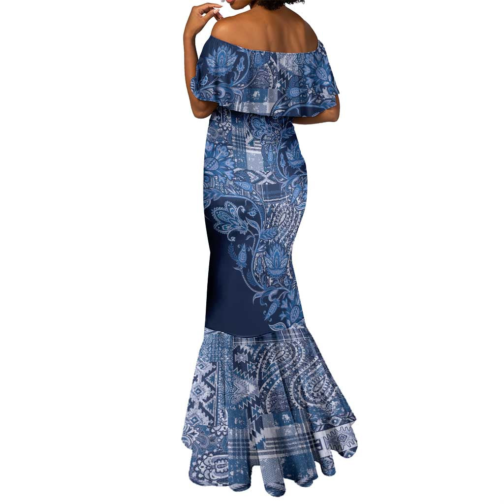 Afro Floral mix Maasai Shuka Mermaid Dress Blue Moitf
