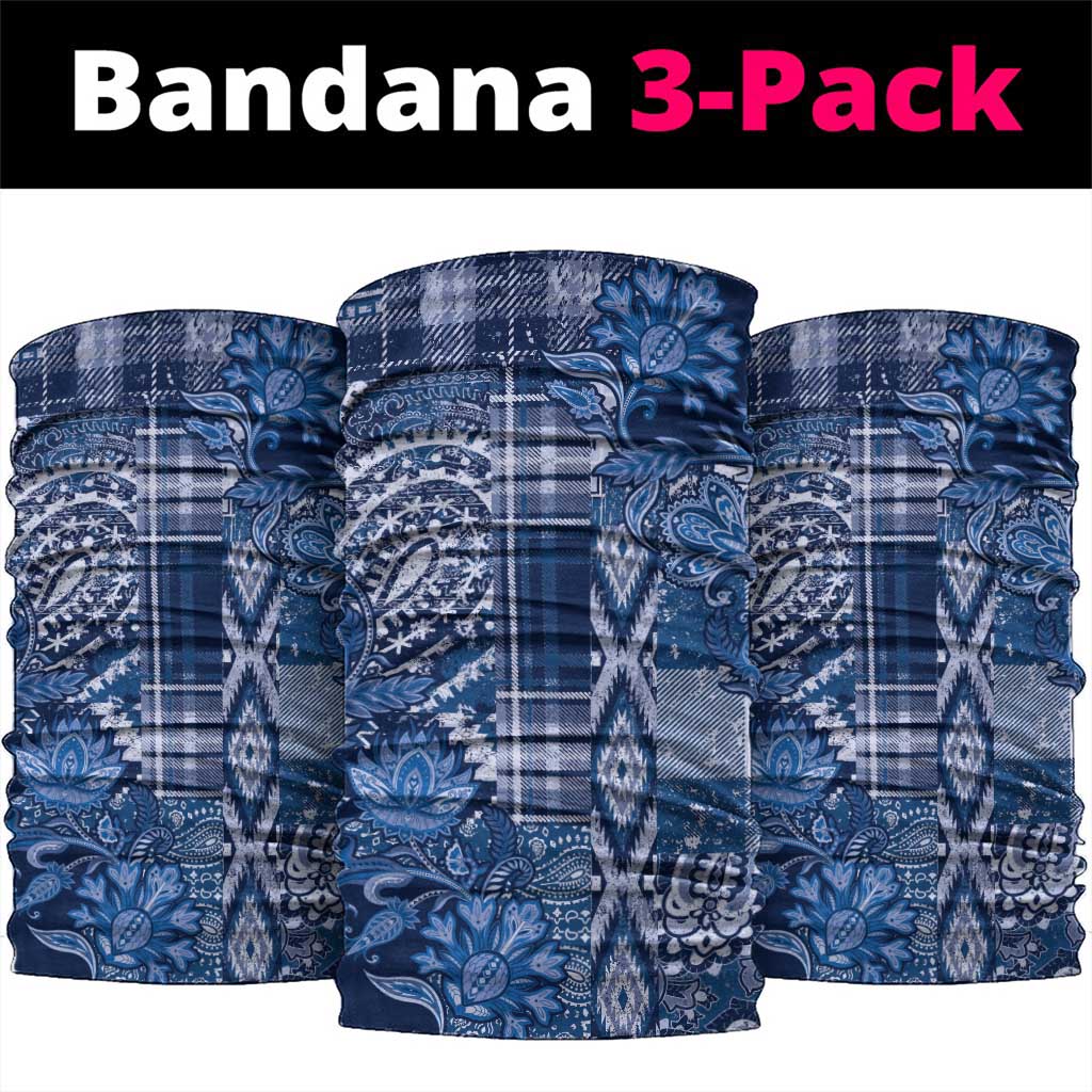 Afro Floral mix Maasai Shuka Neck Gaiter Blue Moitf LT9