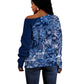Afro Floral mix Maasai Shuka Off Shoulder Sweater Blue Moitf
