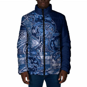 Africa Floral mix Maasai Shuka Padded Jacket Blue Moitf