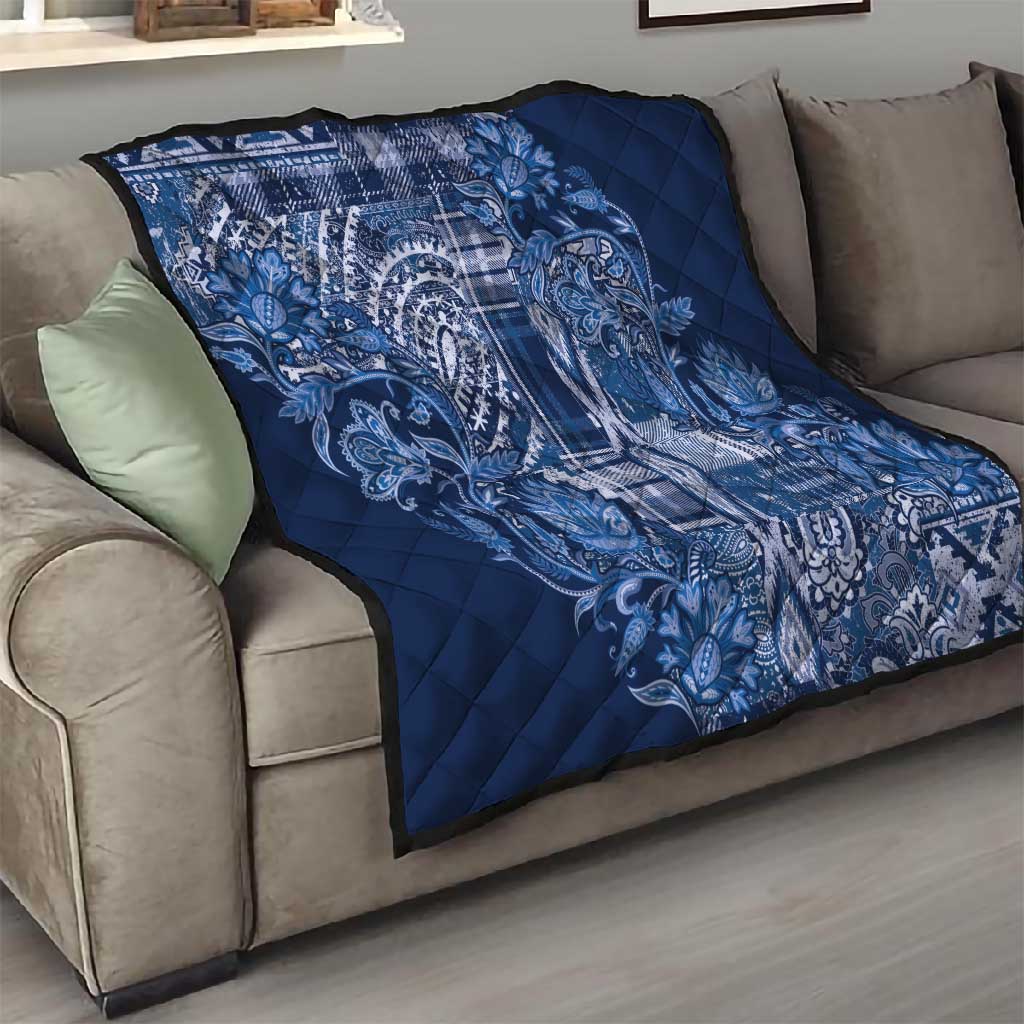 Afro Floral mix Maasai Shuka Quilt Blue Moitf