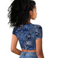 Afro Floral mix Maasai Shuka Raglan Cropped T shirt Blue Moitf