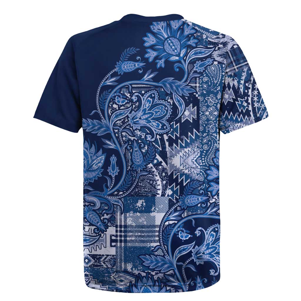 Afro Floral mix Maasai Shuka Rugby Jersey Blue Moitf