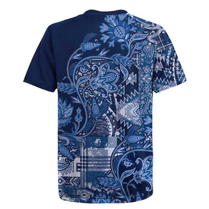 Afro Floral mix Maasai Shuka Rugby Jersey Blue Moitf