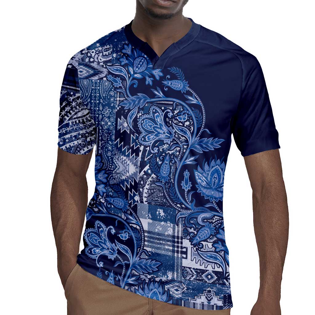 Afro Floral mix Maasai Shuka Rugby Jersey Blue Moitf