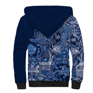Afro Floral mix Maasai Shuka Sherpa Hoodie Blue Moitf