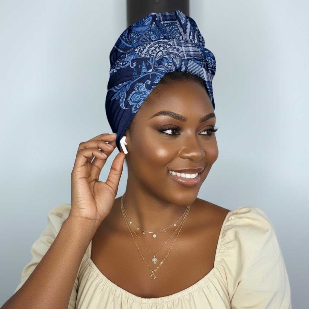 Africa Floral mix Maasai Shuka Simple Headwrap Blue Moitf