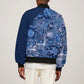 Afro Floral mix Maasai Shuka Sleeve Zip Bomber Jacket Blue Moitf