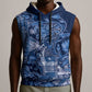 Afro Floral mix Maasai Shuka Sleeveless Hoodie Blue Moitf - African Pride
