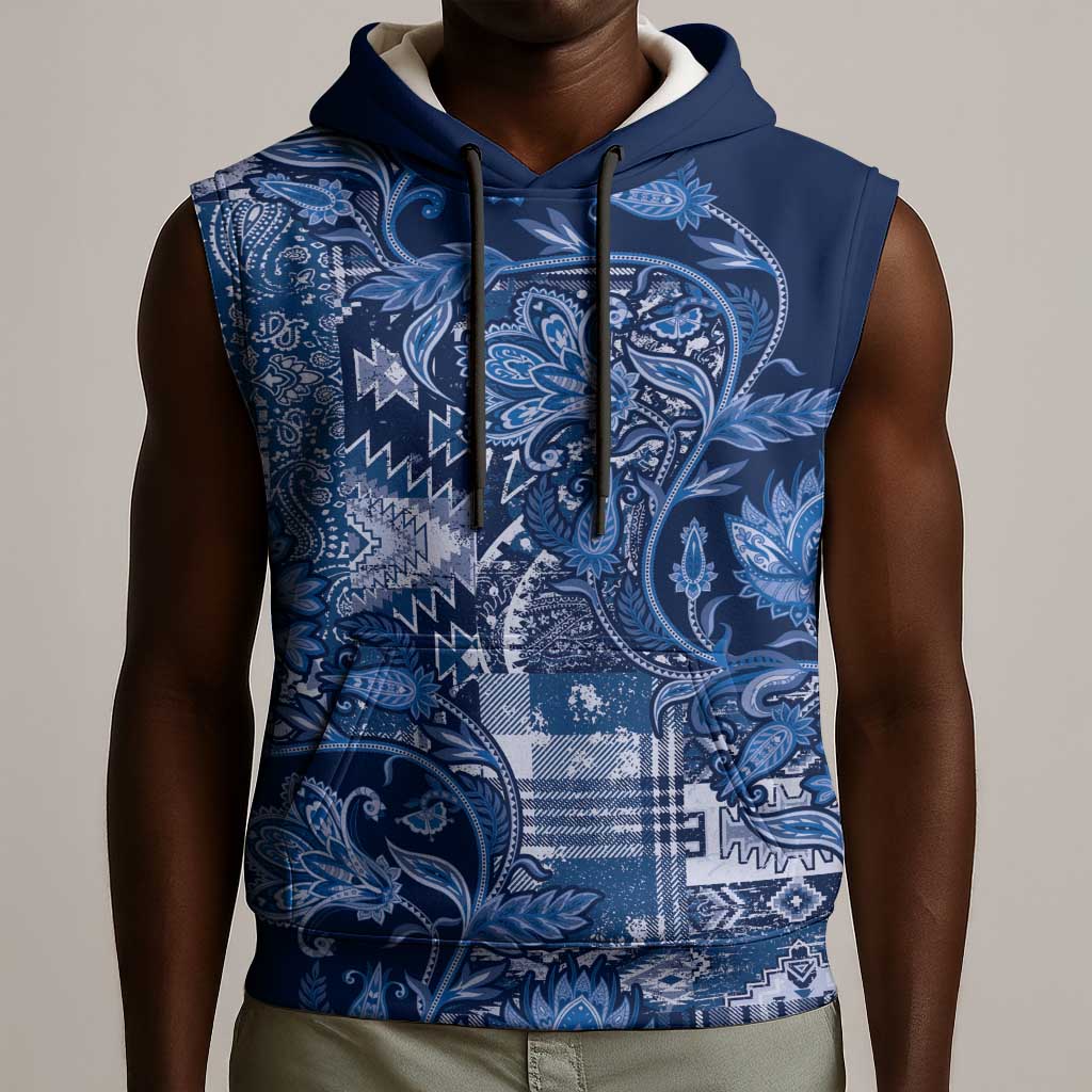 Afro Floral mix Maasai Shuka Sleeveless Hoodie Blue Moitf - African Pride
