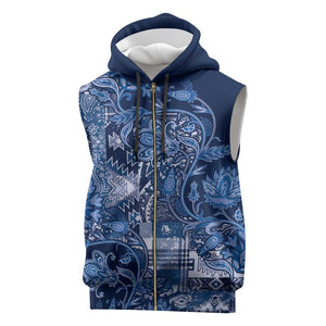 Afro Floral mix Maasai Shuka Sleeveless Zip Hoodie Blue Moitf - African Pride