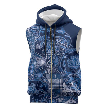 Afro Floral mix Maasai Shuka Sleeveless Zip Hoodie Blue Moitf - African Pride