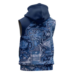 Afro Floral mix Maasai Shuka Sleeveless Zip Hoodie Blue Moitf - African Pride