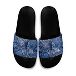 Africa Floral mix Maasai Shuka Slide Sandals Blue Moitf