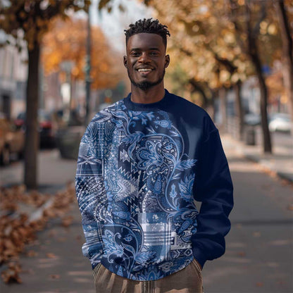 Afro Floral mix Maasai Shuka Sweatshirt Blue Moitf