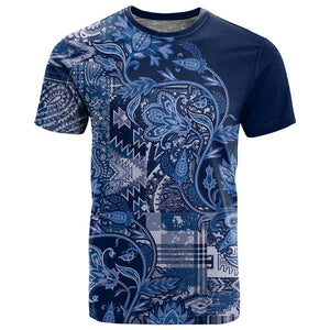 Afro Floral mix Maasai Shuka T shirt Blue Moitf