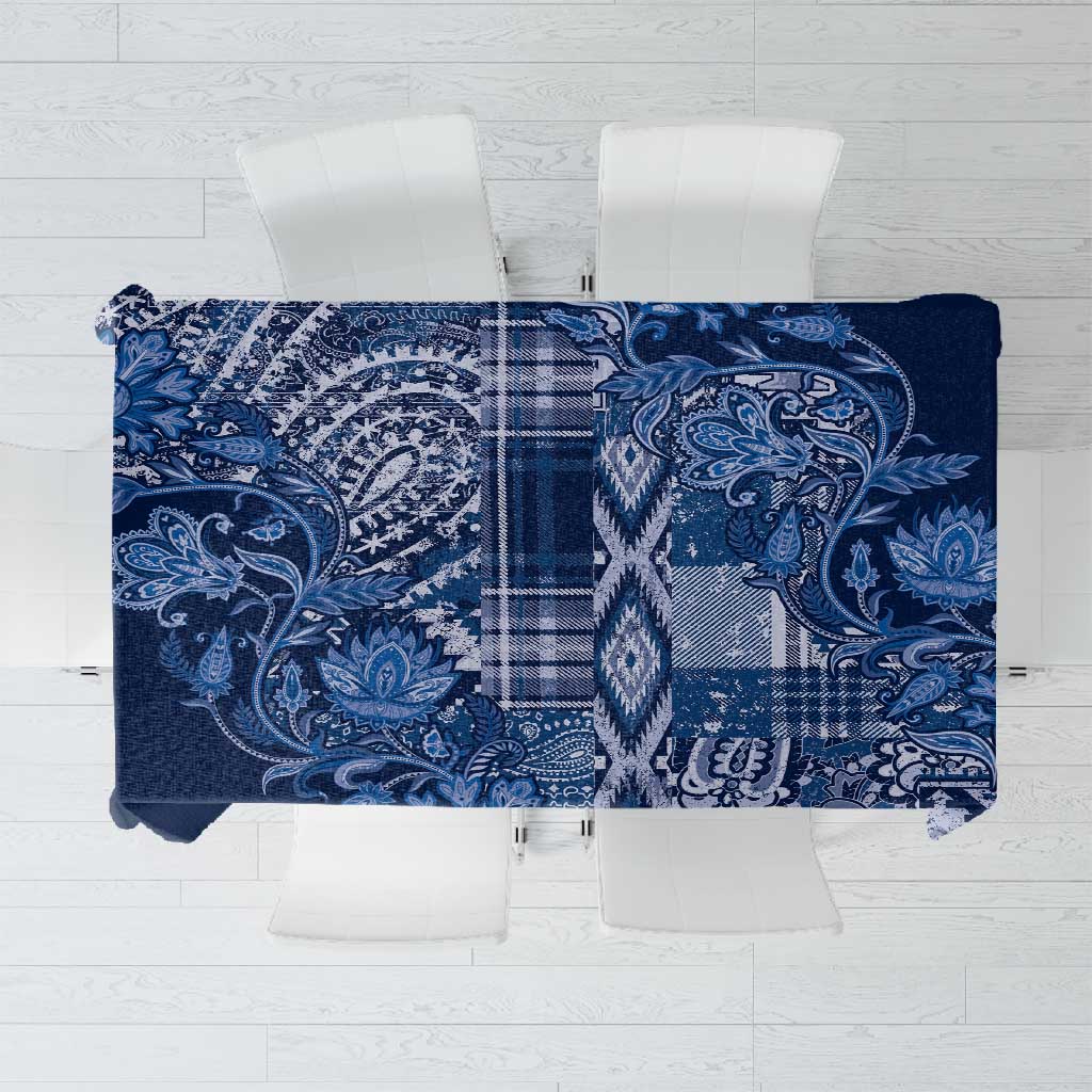 Afro Floral mix Maasai Shuka Tablecloth Blue Moitf