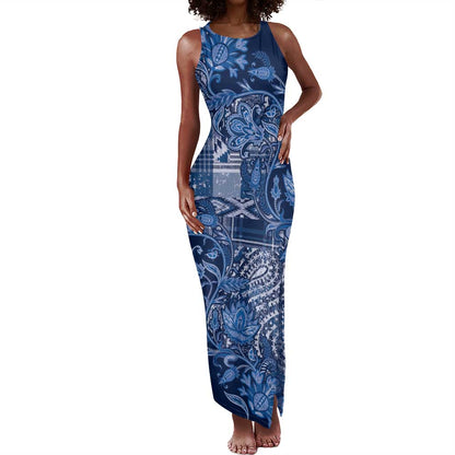 Afro Floral mix Maasai Shuka Tank Maxi Dress Blue Moitf