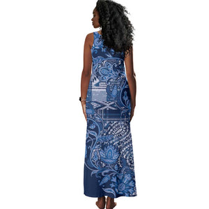 Afro Floral mix Maasai Shuka Tank Maxi Dress Blue Moitf