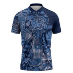Africa Floral mix Maasai Shuka Zipper Polo Shirt Blue Moitf