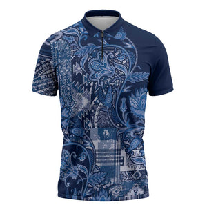 Africa Floral mix Maasai Shuka Zipper Polo Shirt Blue Moitf