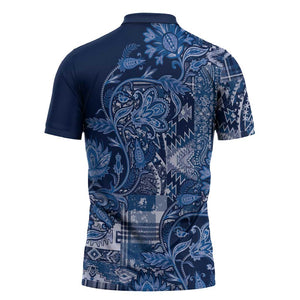 Africa Floral mix Maasai Shuka Zipper Polo Shirt Blue Moitf