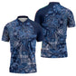 Africa Floral mix Maasai Shuka Zipper Polo Shirt Blue Moitf