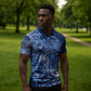 Africa Floral mix Maasai Shuka Zipper Polo Shirt Blue Moitf