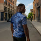 Africa Floral mix Maasai Shuka Zipper Polo Shirt Blue Moitf