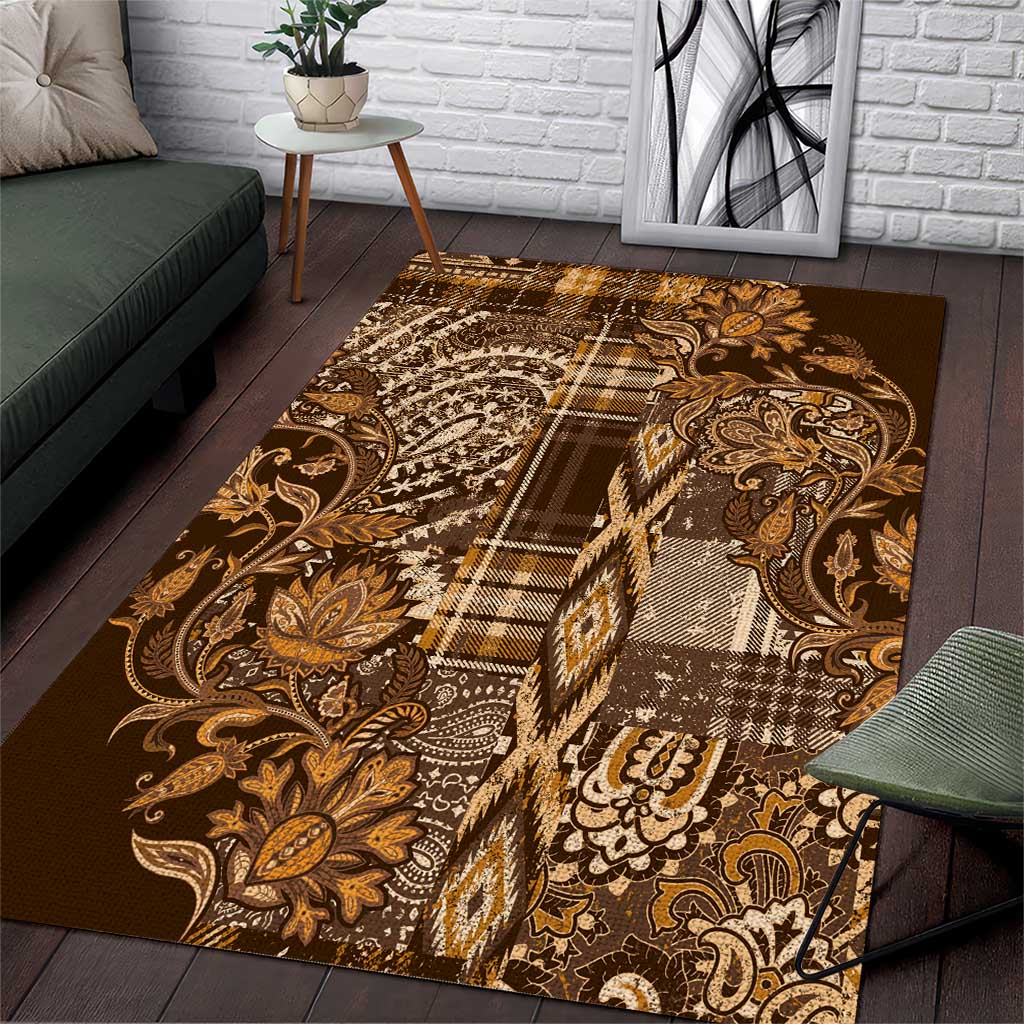 Afro Floral mix Maasai Shuka Area Rug Gold Moitf