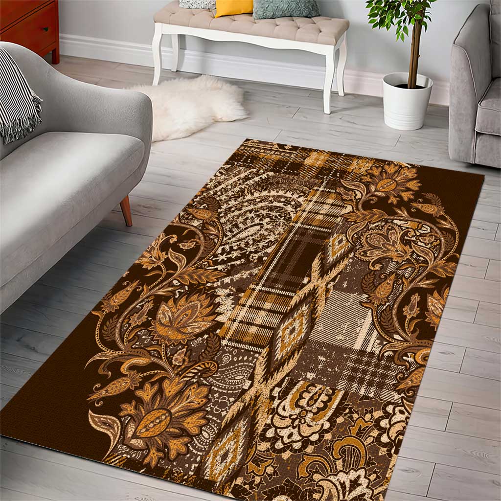 Afro Floral mix Maasai Shuka Area Rug Gold Moitf