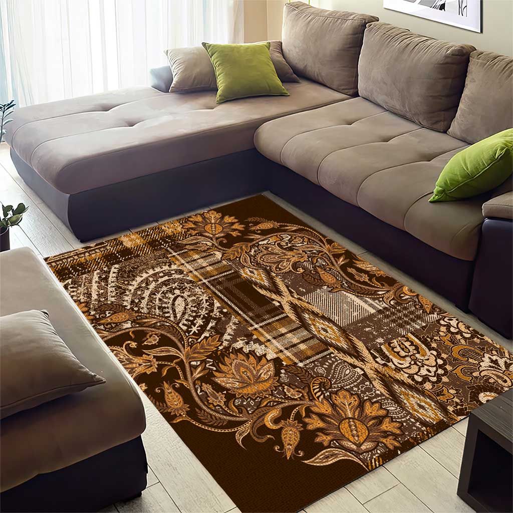 Afro Floral mix Maasai Shuka Area Rug Gold Moitf