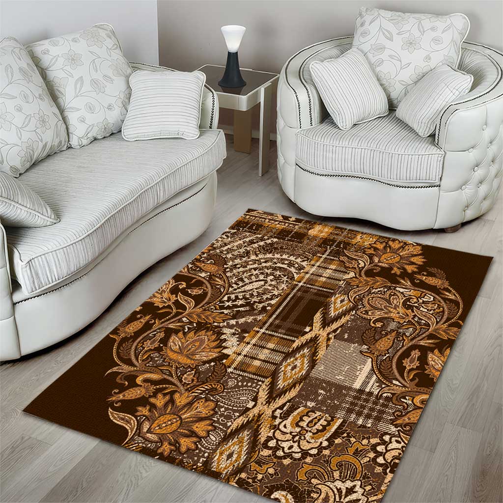 Afro Floral mix Maasai Shuka Area Rug Gold Moitf