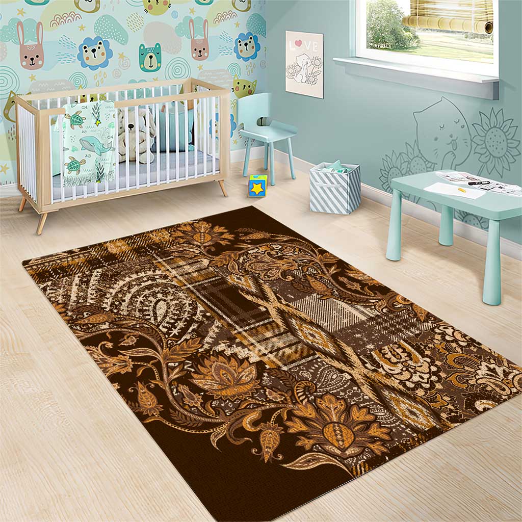 Afro Floral mix Maasai Shuka Area Rug Gold Moitf