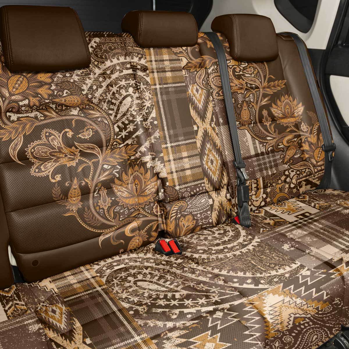Afro Floral mix Maasai Shuka Back Car Seat Cover Gold Moitf