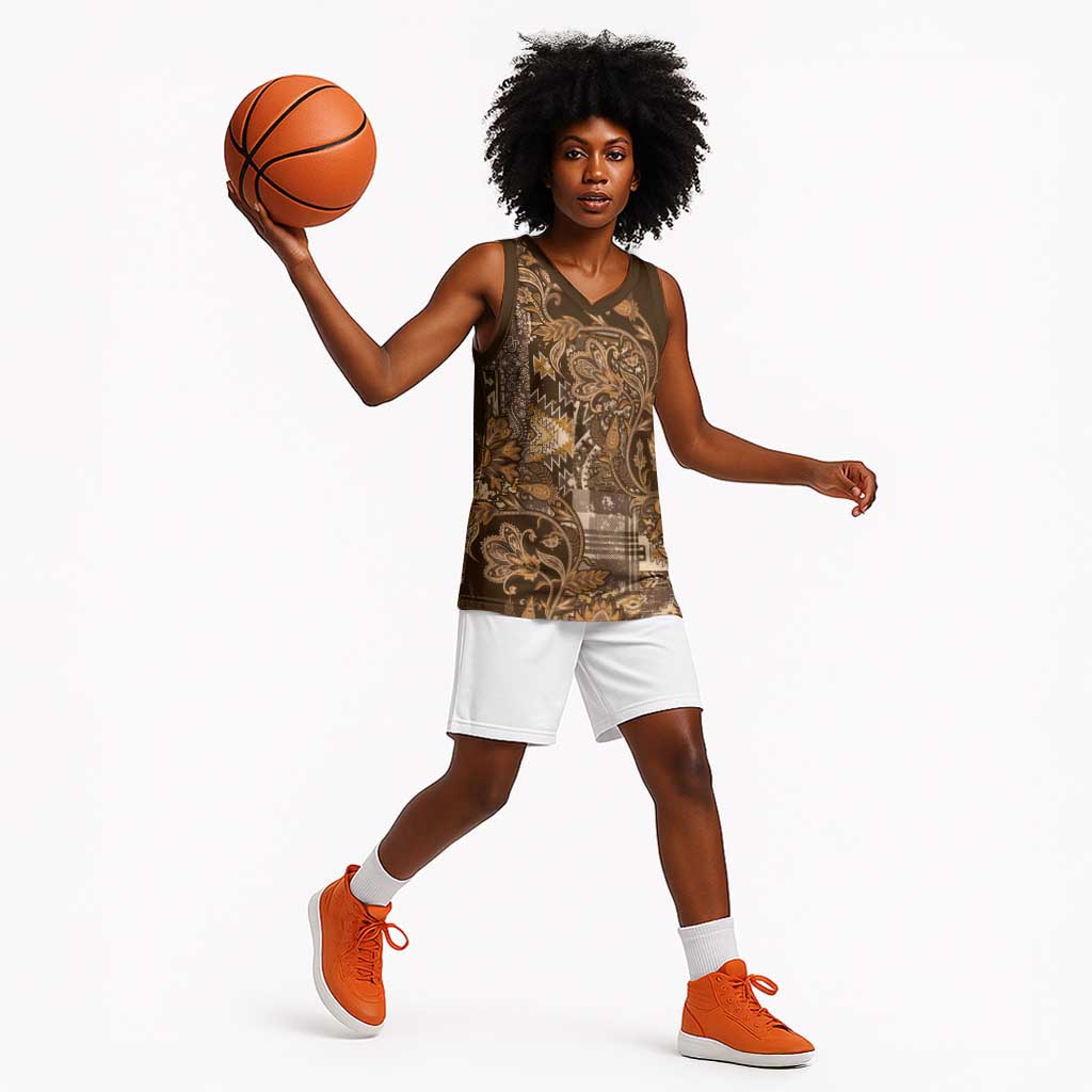 Afro Floral mix Maasai Shuka Basketball Jersey Gold Moitf - African Pride
