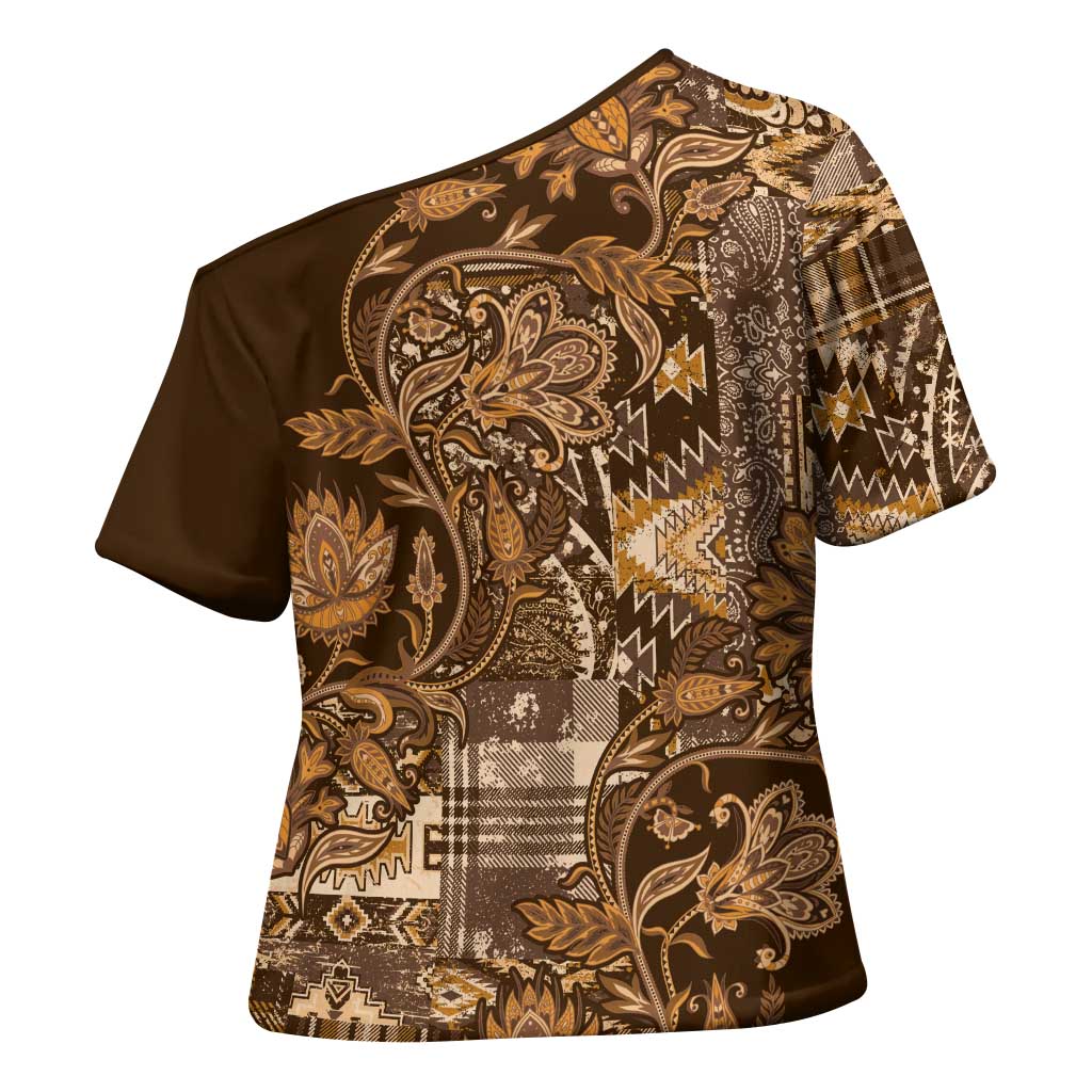 Africa Floral mix Maasai Shuka Cross Shoulder Shirt Gold Moitf