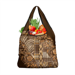 Afro Floral mix Maasai Shuka Grocery Bag Gold Moitf