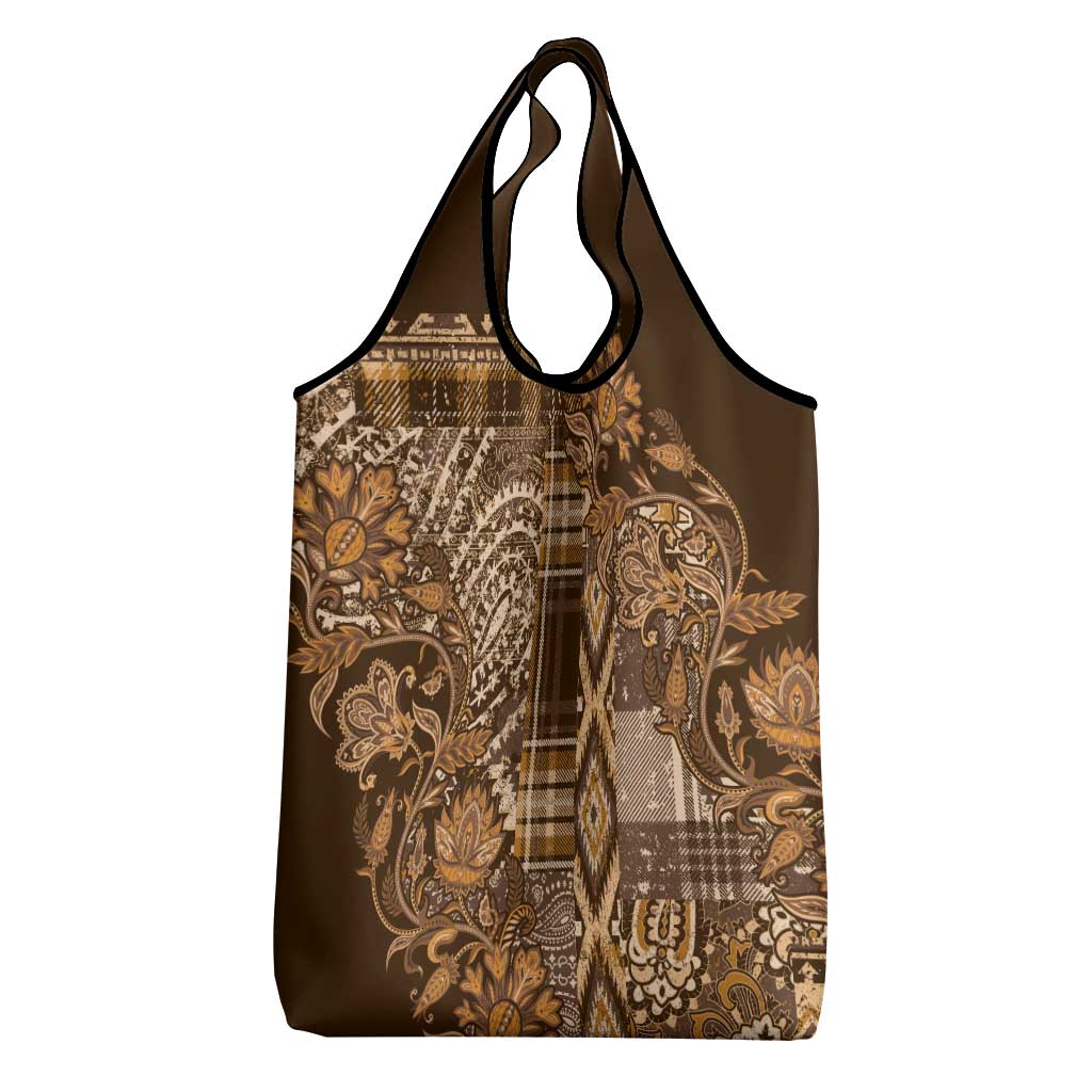 Afro Floral mix Maasai Shuka Grocery Bag Gold Moitf