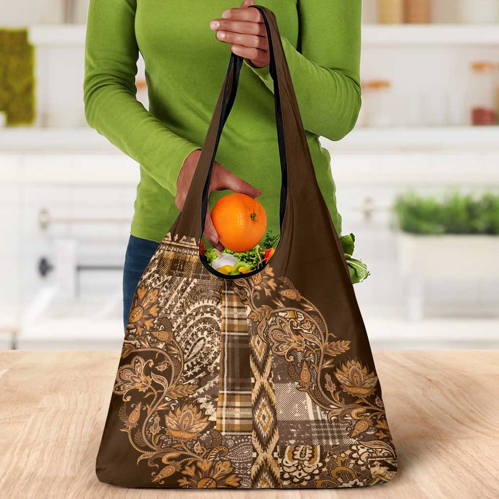 Afro Floral mix Maasai Shuka Grocery Bag Gold Moitf