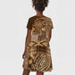 Afro Floral mix Maasai Shuka Kid Short Sleeve Dress Gold Moitf