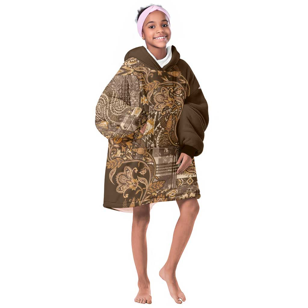 Afro Floral mix Maasai Shuka KId Wearable Blanket Hoodie Gold Moitf