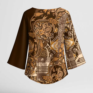 Africa Floral mix Maasai Shuka Kimono Sleeve Blouse Gold Moitf
